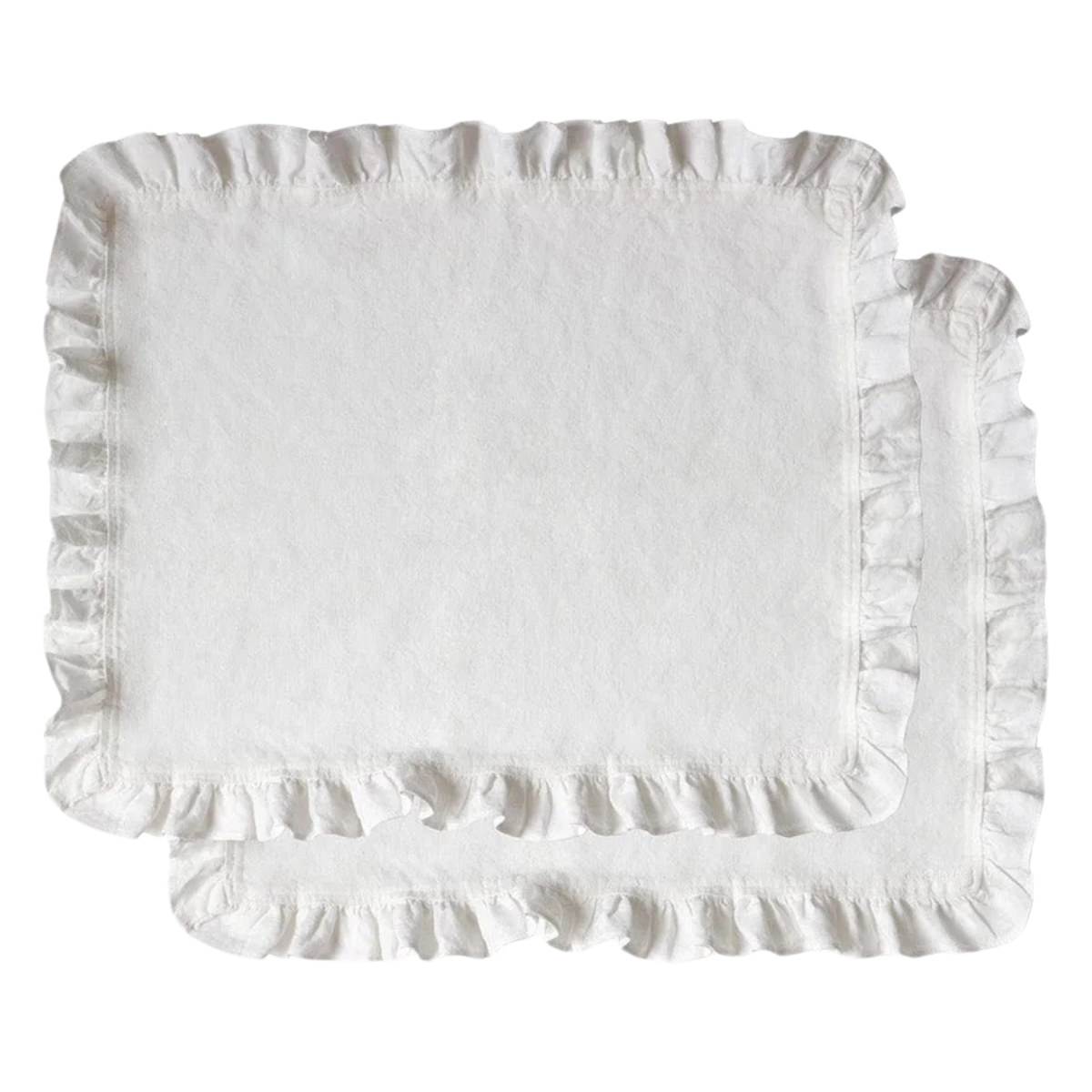 two white linen ruffled placemats