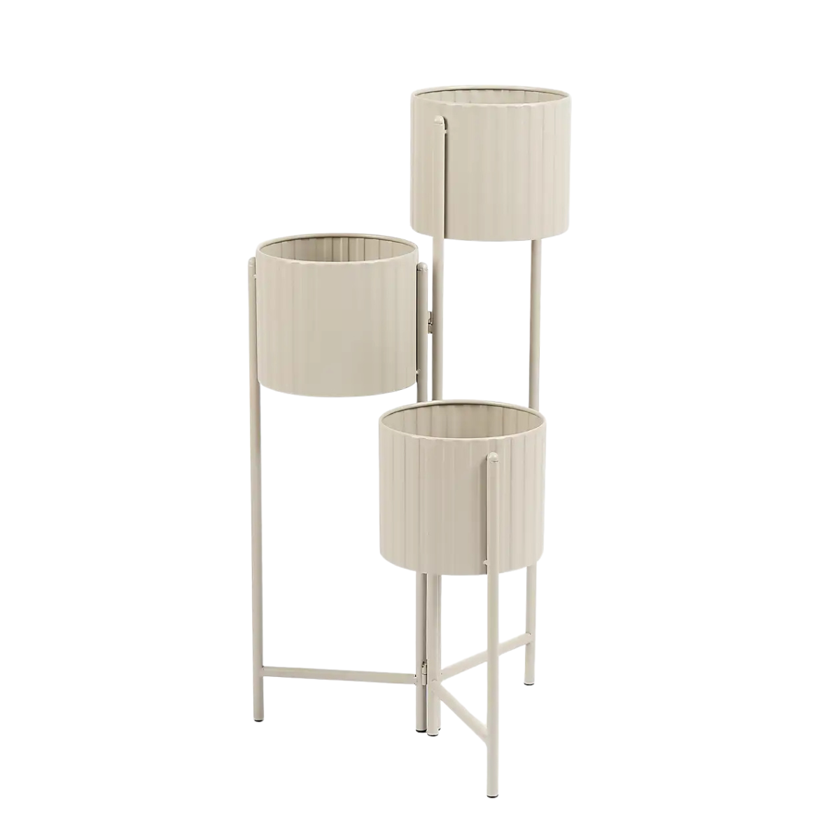 a set of 3 tiered cream plant pots on a stand