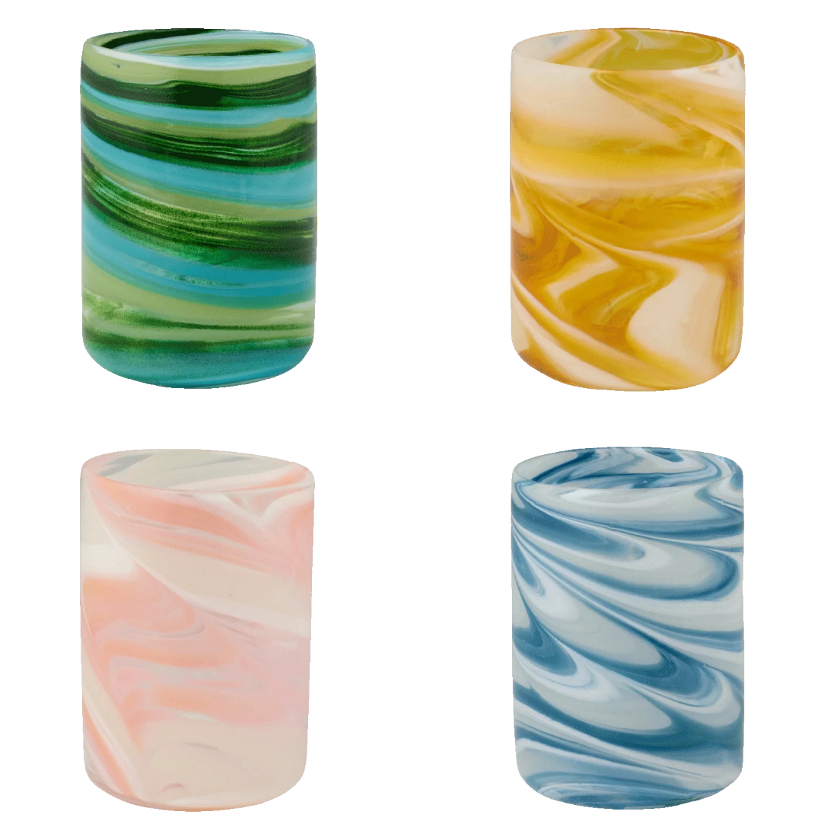 4 multicoloured marbled glasses