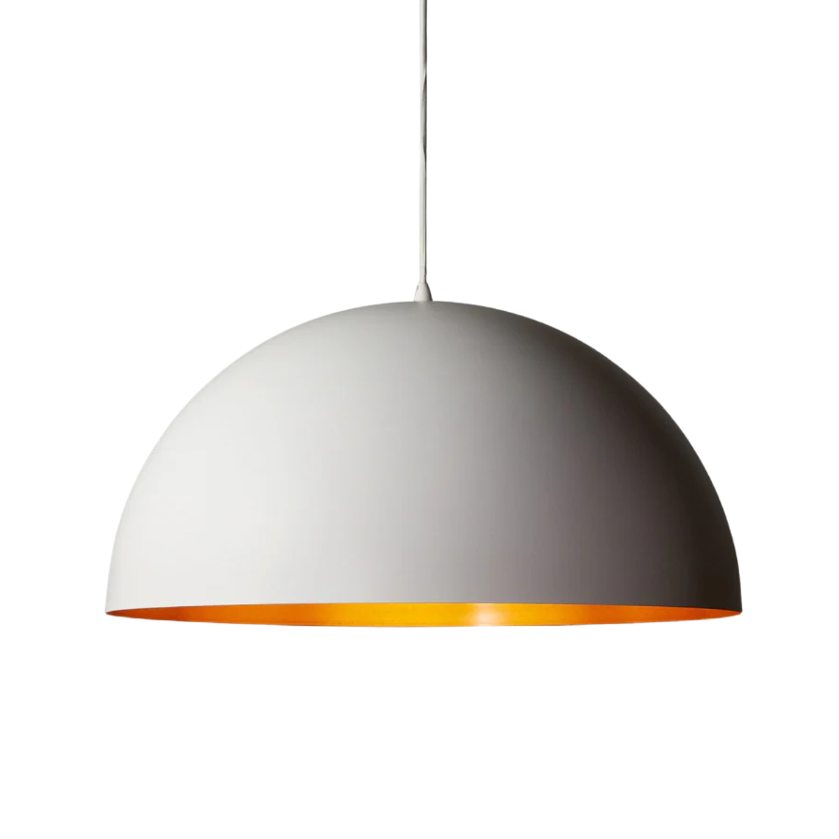 a large white kitchen dome pendant with a gold interior