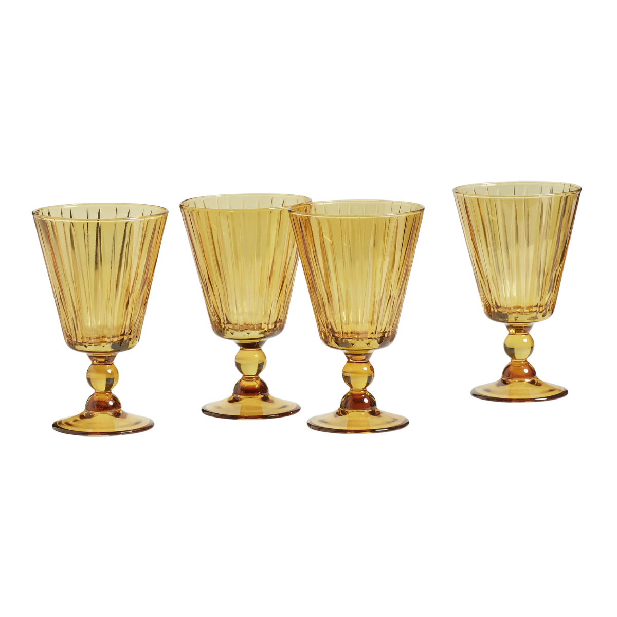 A SET OF 4 CUT GLASS MUSTARD YELLOW WINE GLASSES