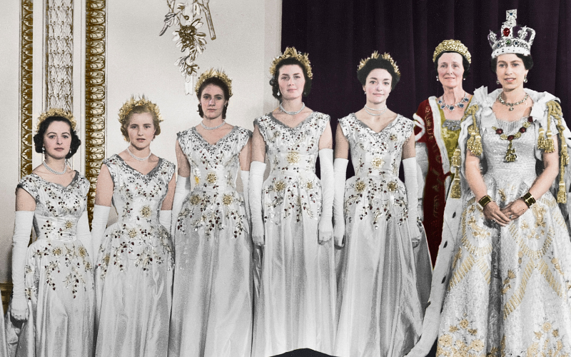 The Queen with her Maids of Honour at Buckingham Palace