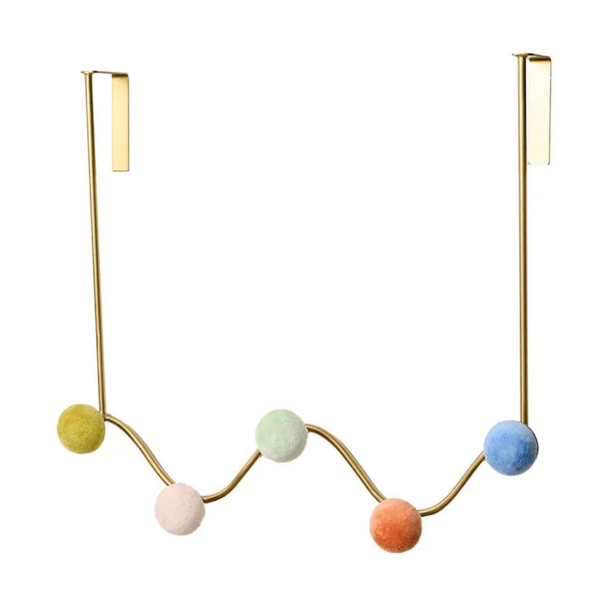 gold over door storage hooks with multicoloured velvet details