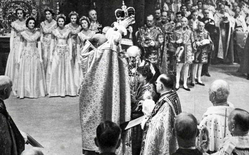 Queen Elizabeth II returns to Buckingham Palace after her Coronation at Westminster Abbey she is wearing the imperial state crown