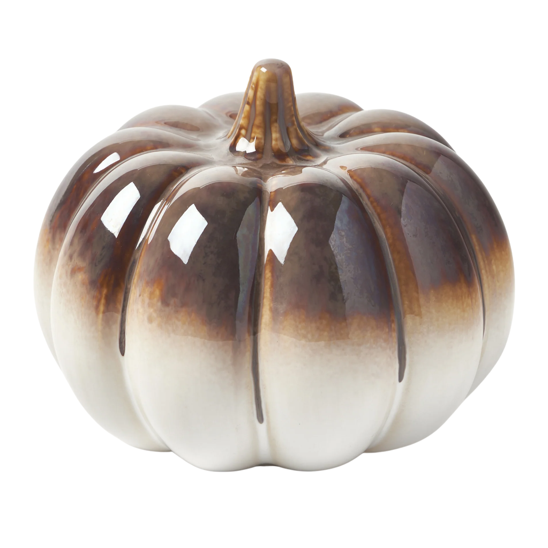 white and brown ceramic pumpkin ornament