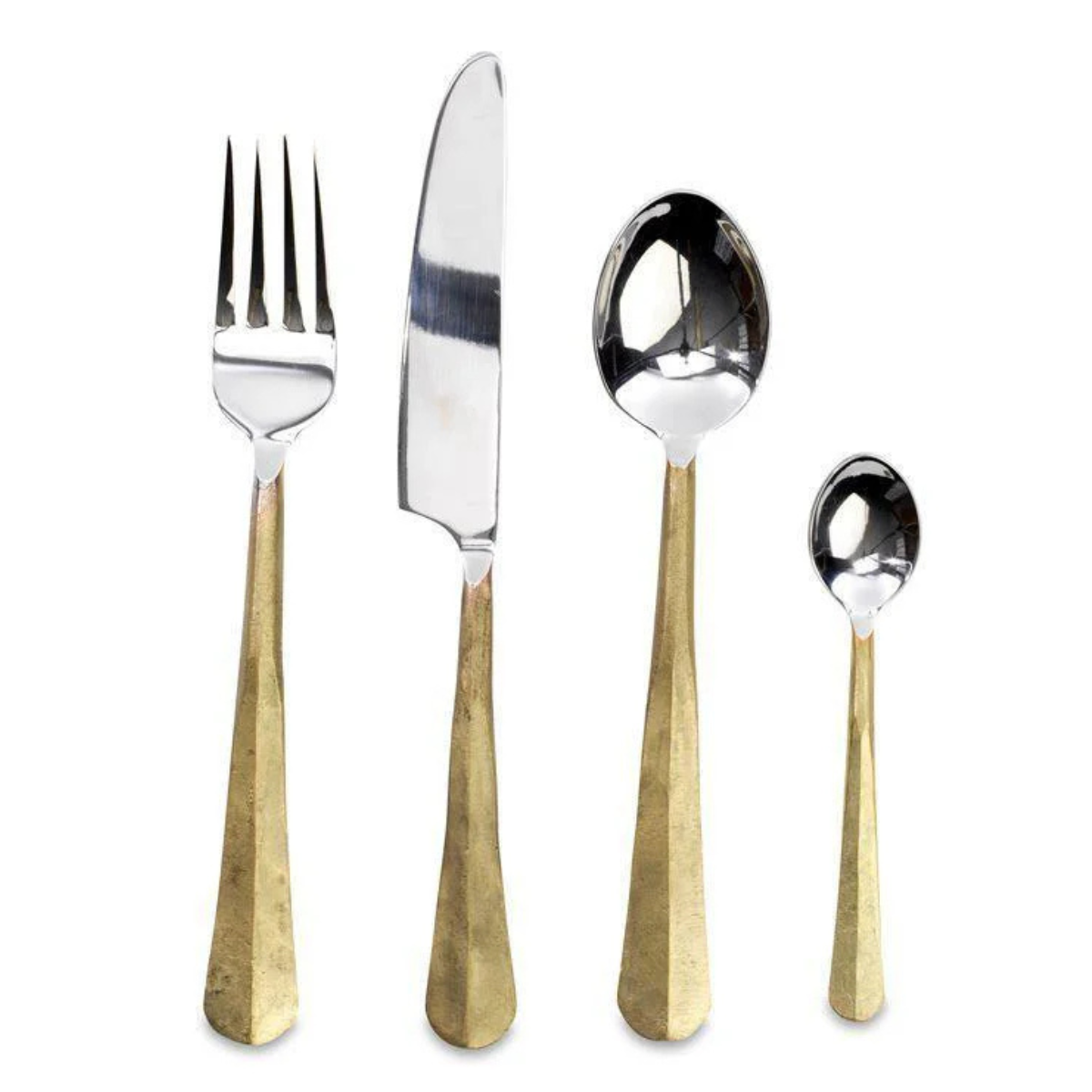 a set of 4 cutlery in two tone silver and gold