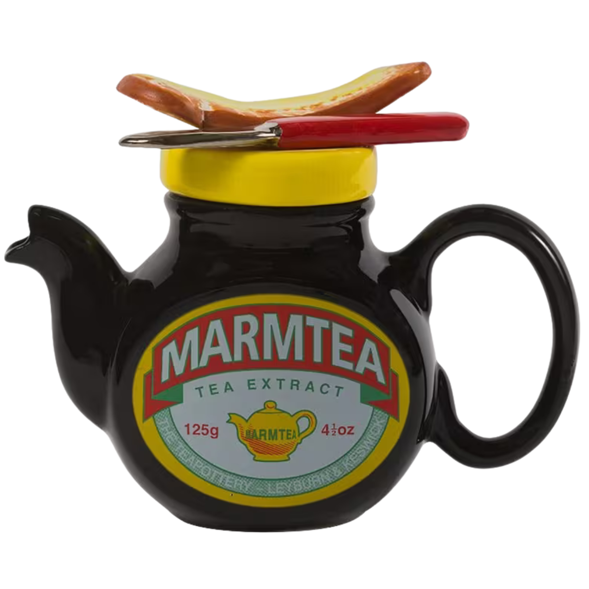 a teapot in the shape of a jar of marmite