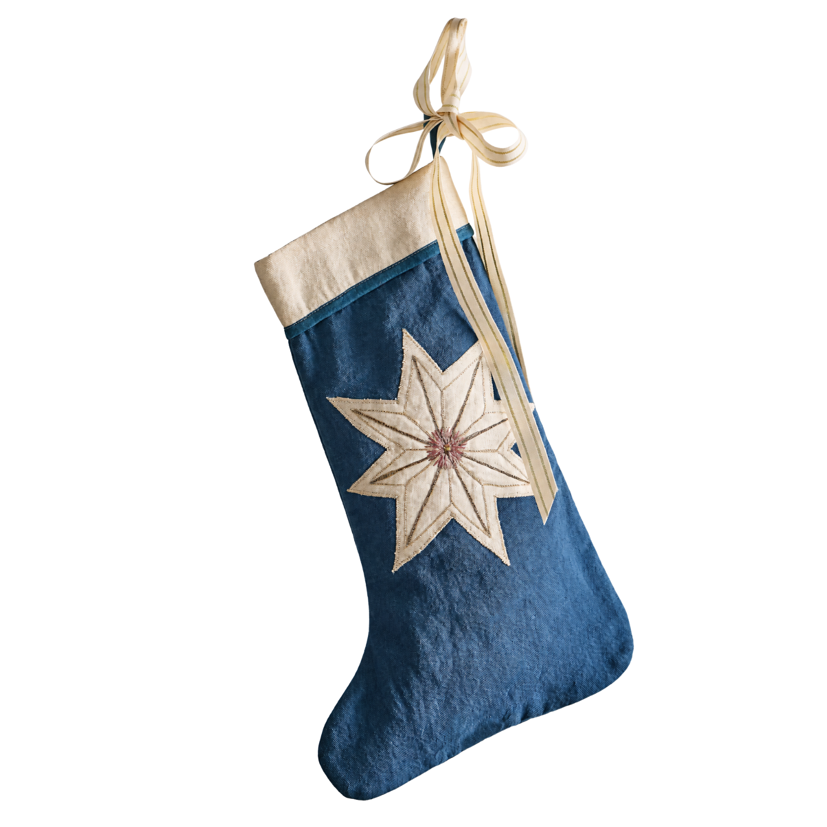 navy stocking with cream star
