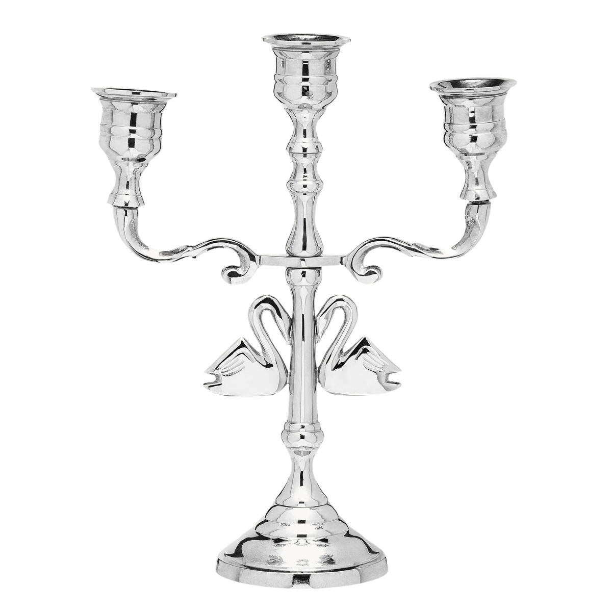 silver candelabra with swan detail