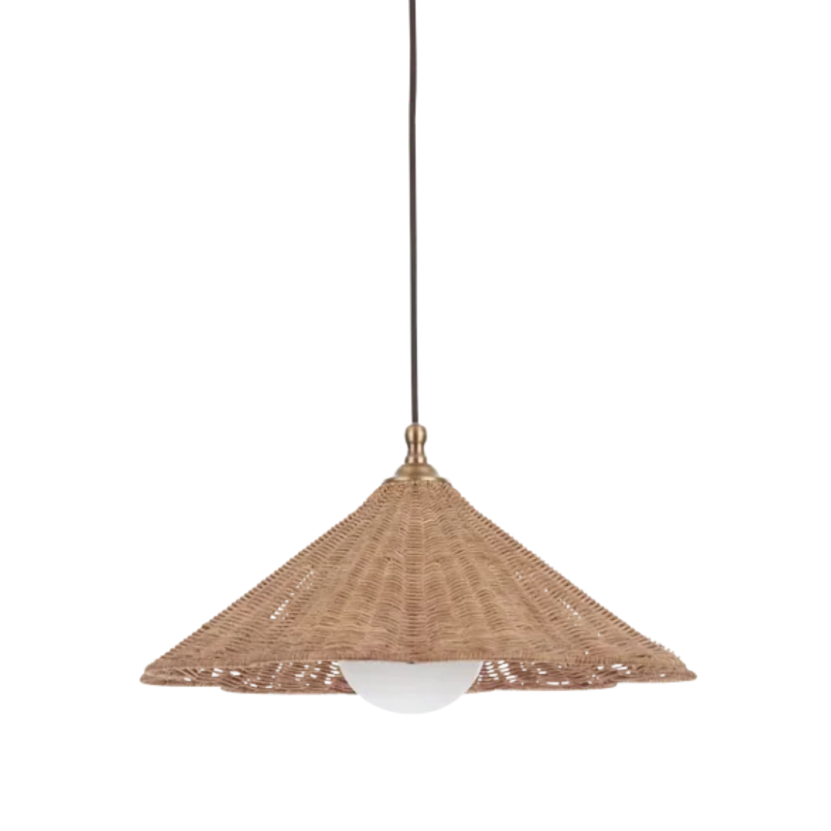 a rattan pendant light with a scalloped edge