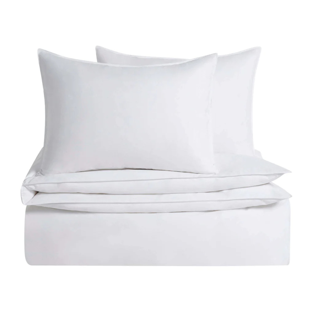 a set of white bedding and pillows folded up
