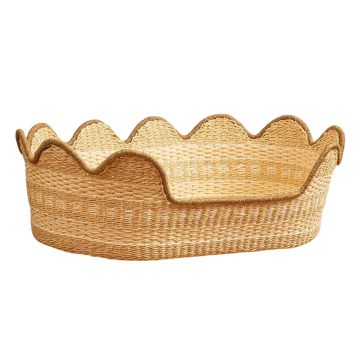 a woven scalloped pet bed