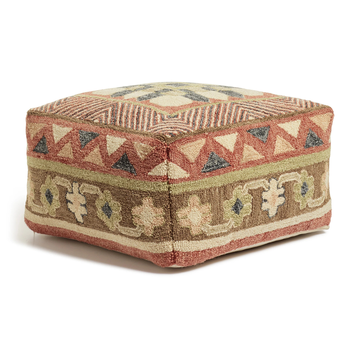 earthy patterned upholstered pouffe