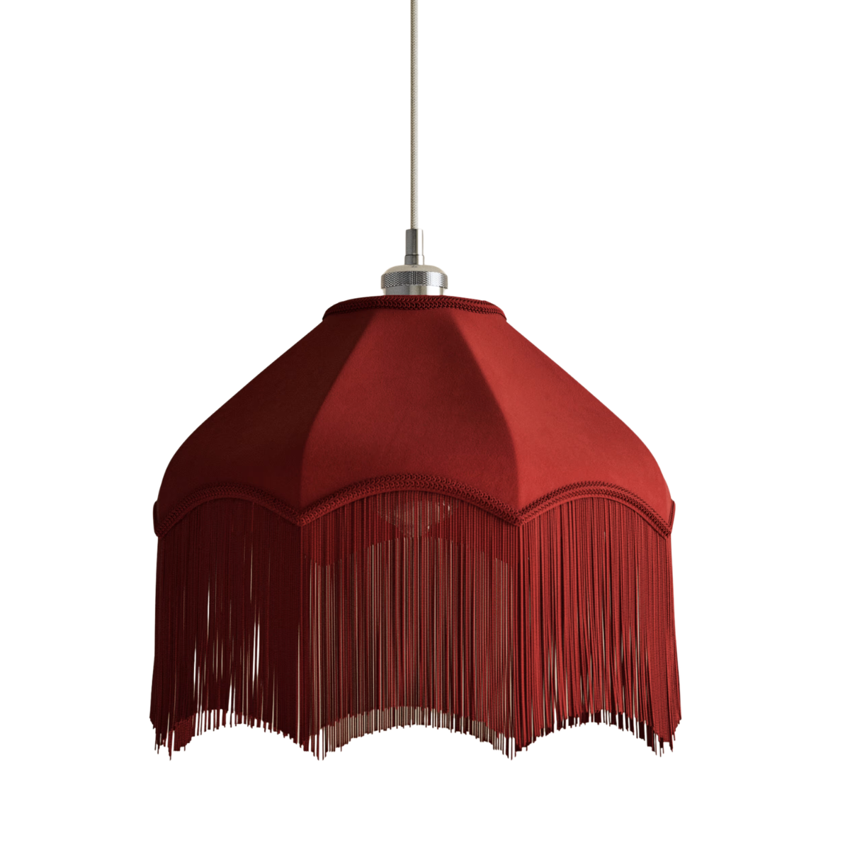 red fringed lampshade