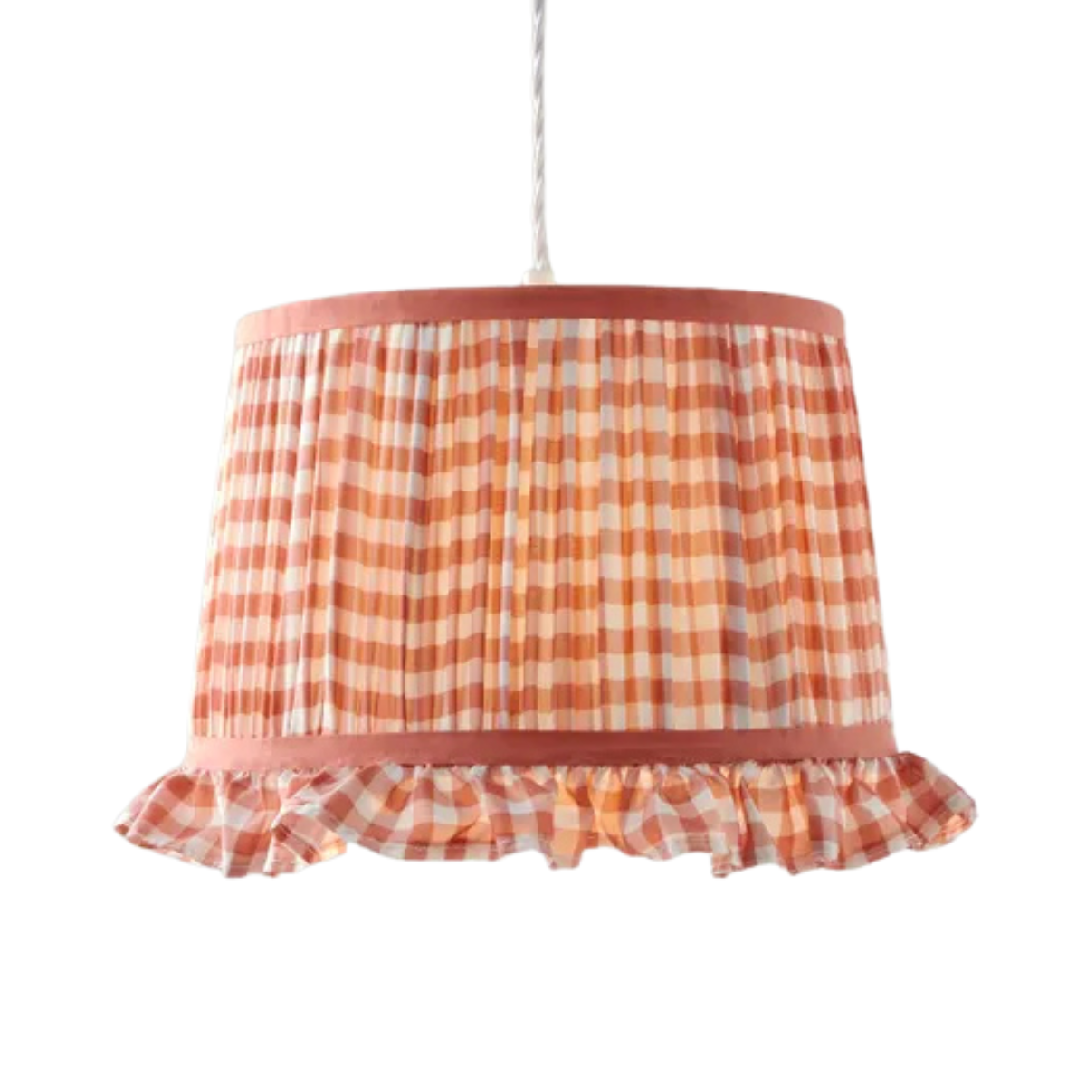 pink and white gingham lampshade with ruffled edge