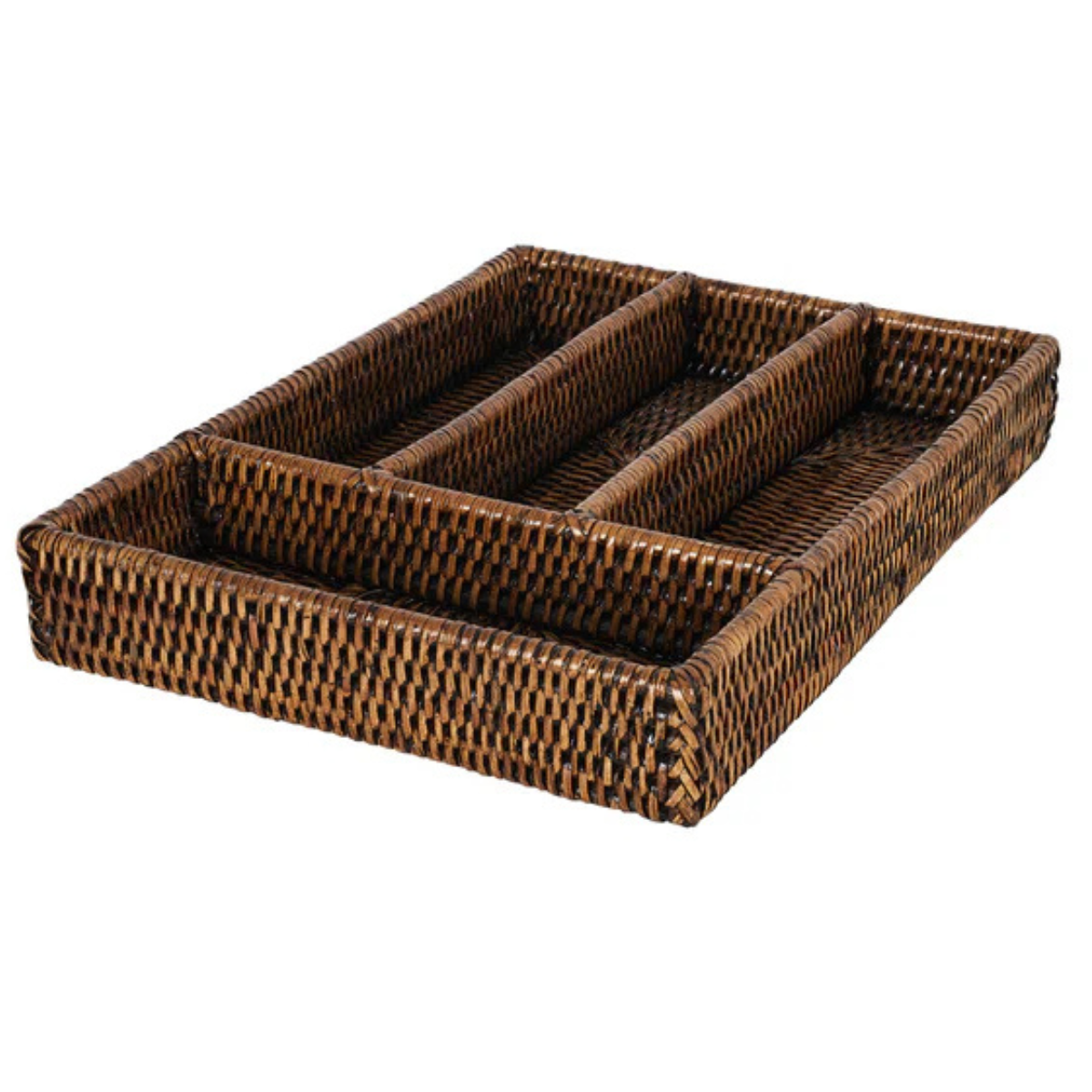 brown rattan cutlery organiser