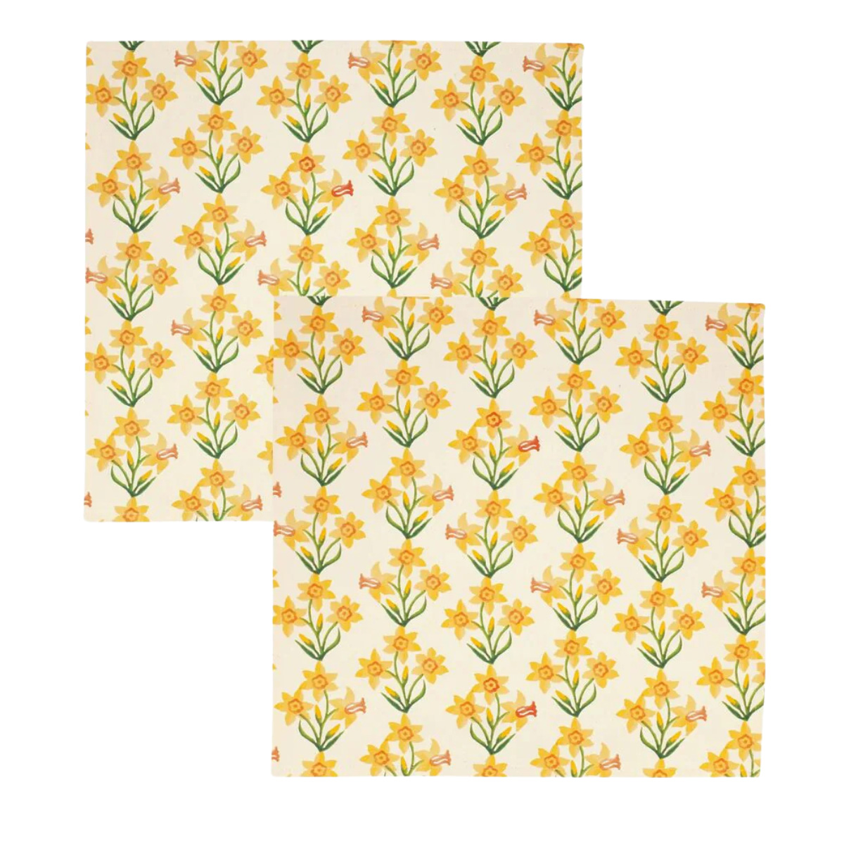 two napkins with yellow daffodil print