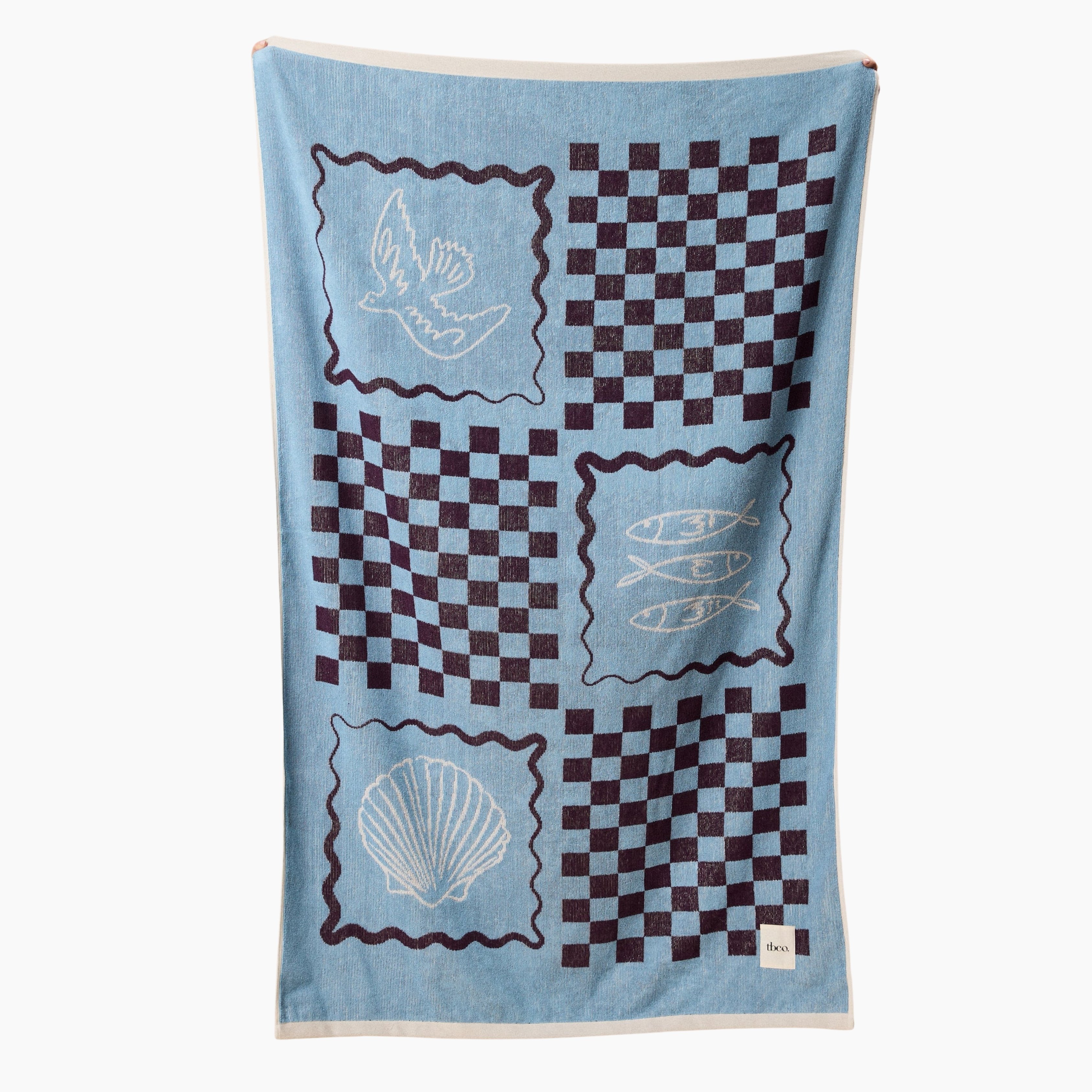 Cotton Beach Towel Blue Coast pictured on a white background