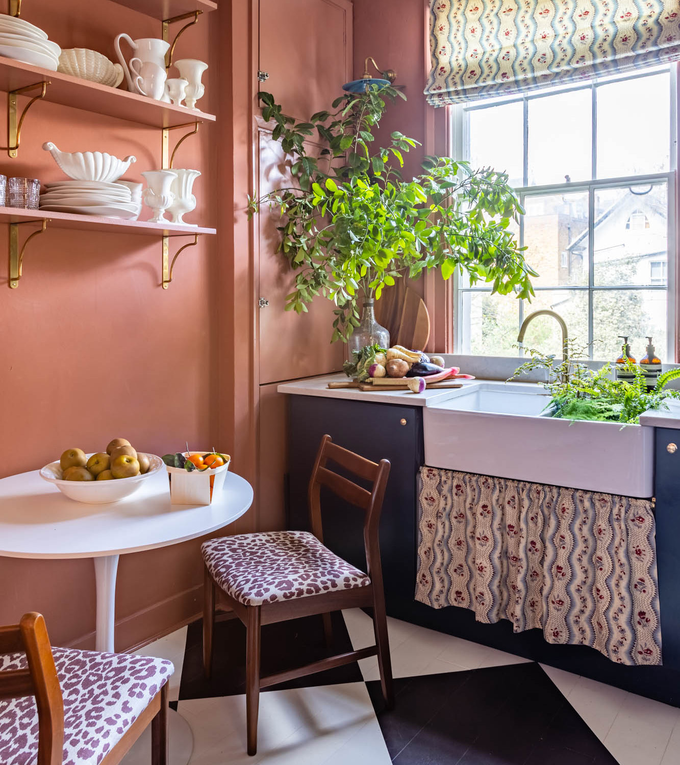 pink and blue kitchen