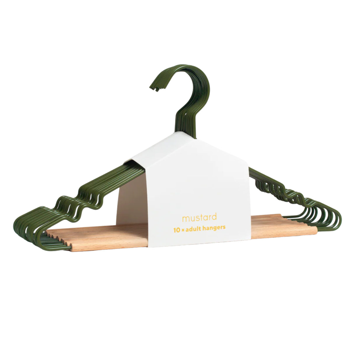 olive green metal and wood hangers