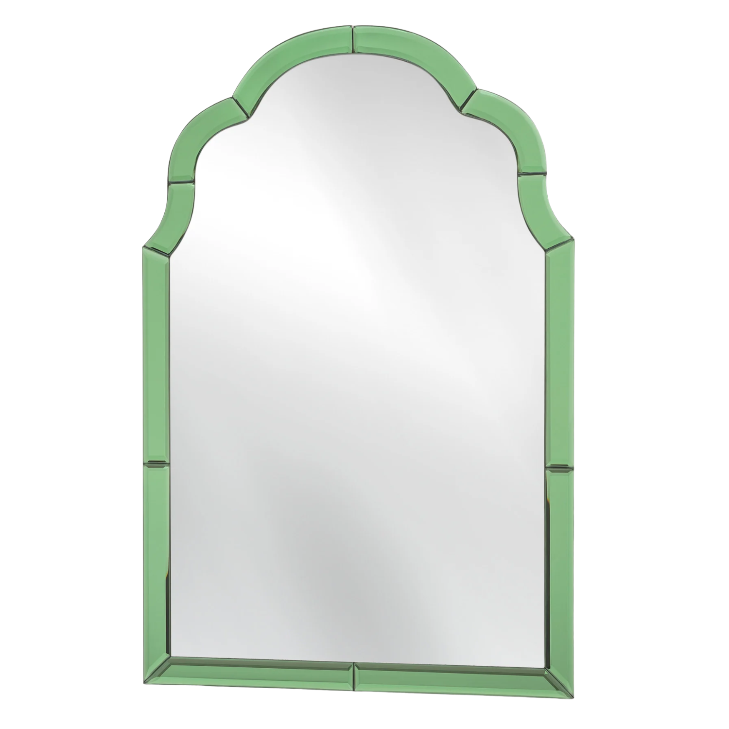 an arched green glass mirror