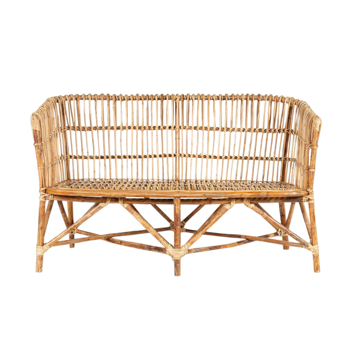 a rattan outdoor sofa with no cushions
