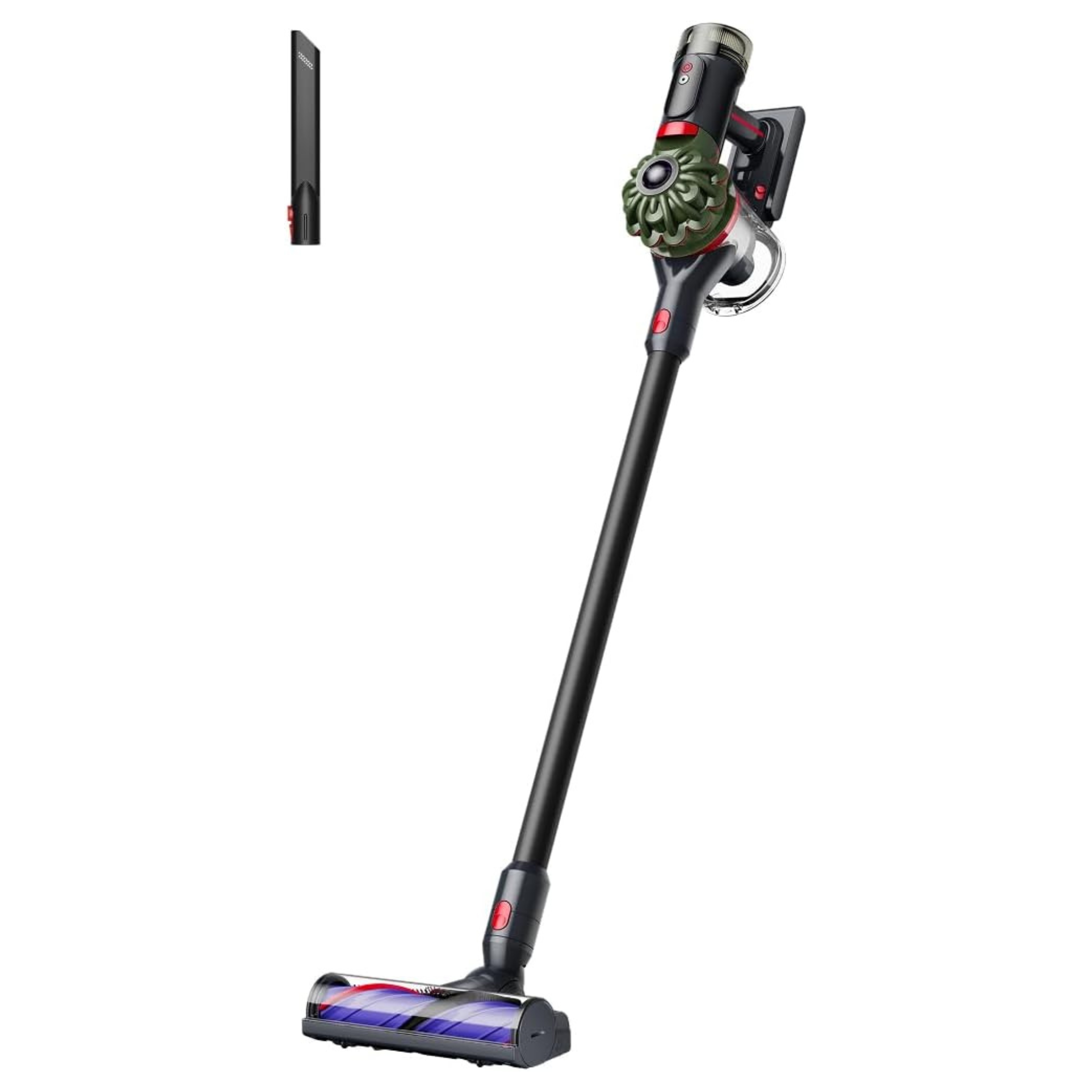 Dyson V8 Cyclone Cordless Vacuum Cleaner pictured with parts on a white background