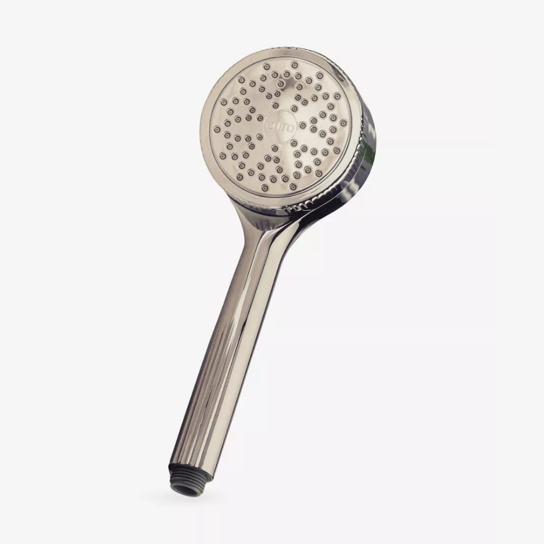 Curo Filtered Shower Head pictured in chrome colour on a white background