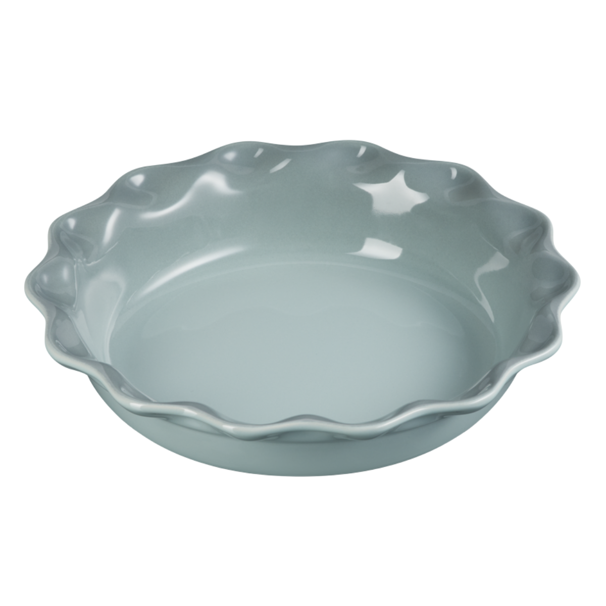 blue ruffle edge round pie dish