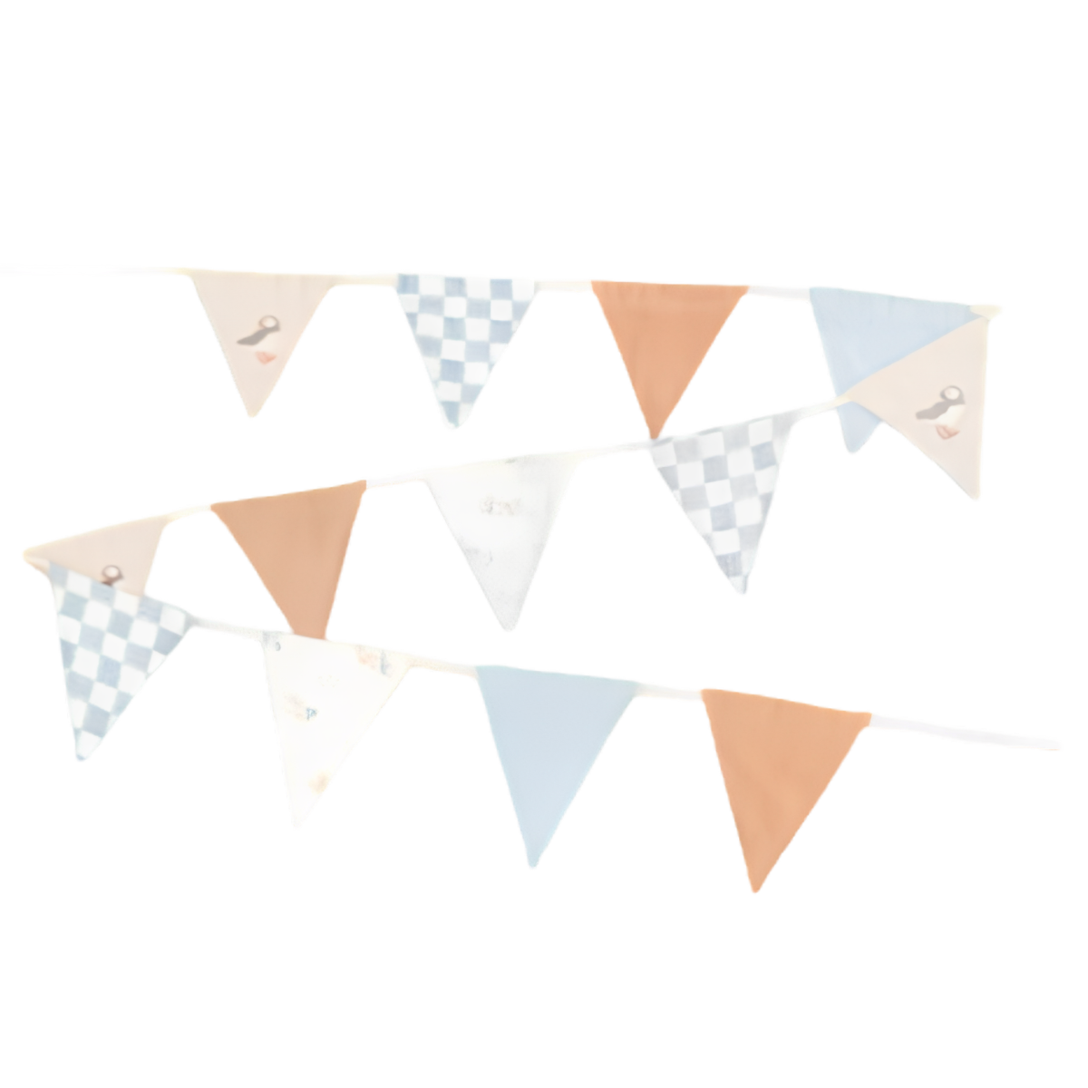blue, cream, white and orange bunting with coastal illustrations