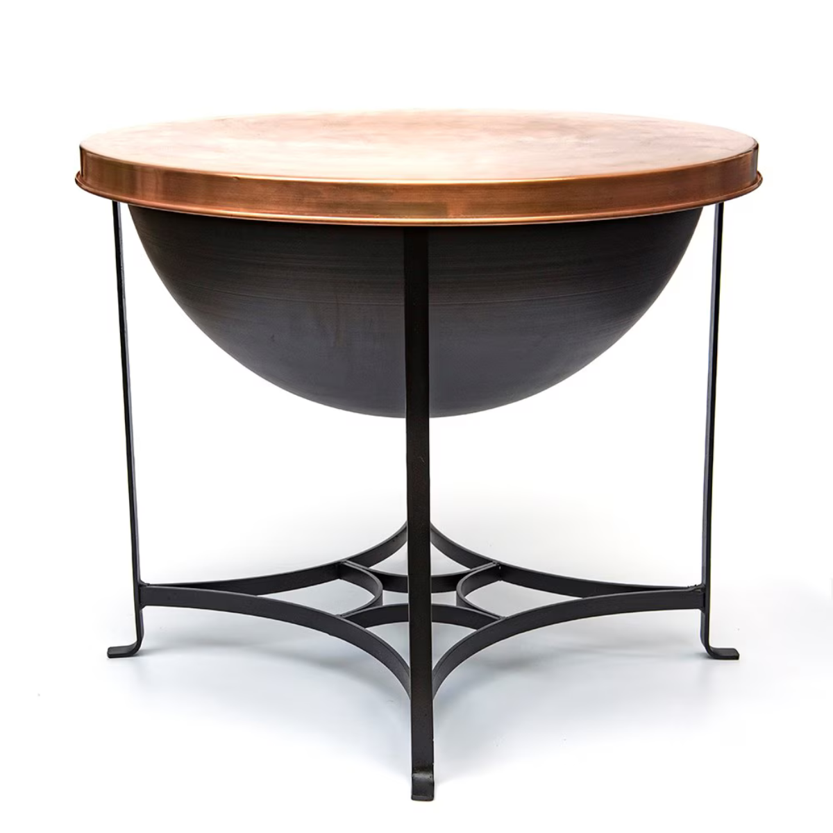 a black firepit with a copper lid table top