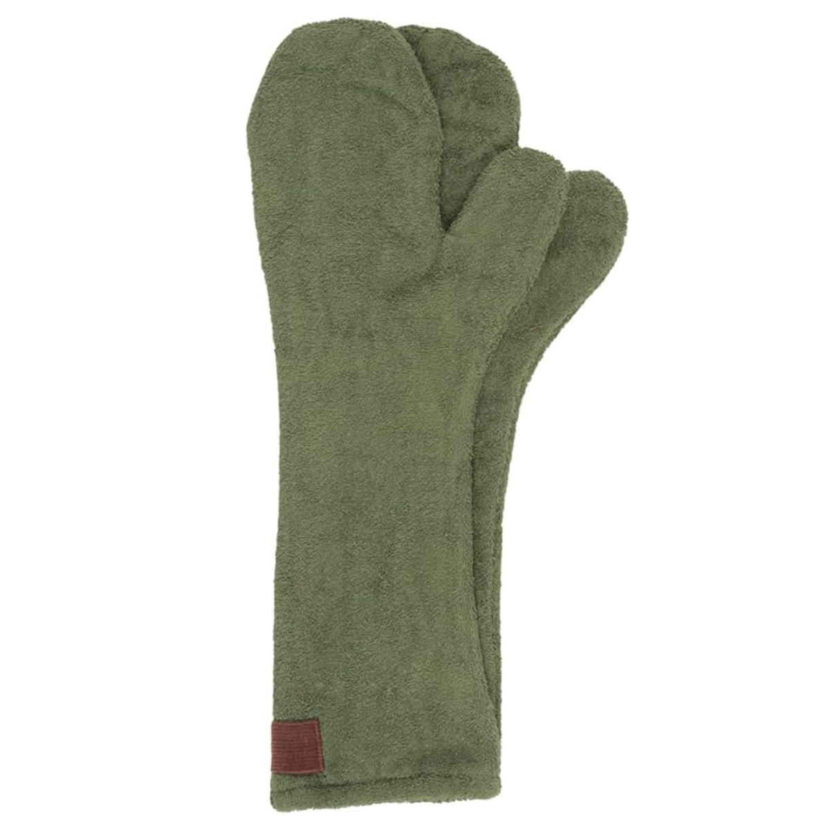 green dog drying mitts