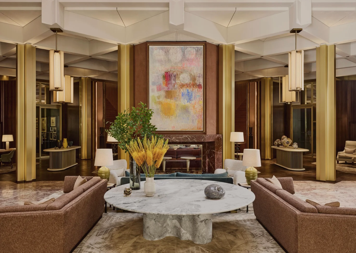 Moon Rising in Daylight by Christopher Le Brun painting hung in The Chancery Rosewood hotel above the fireplace