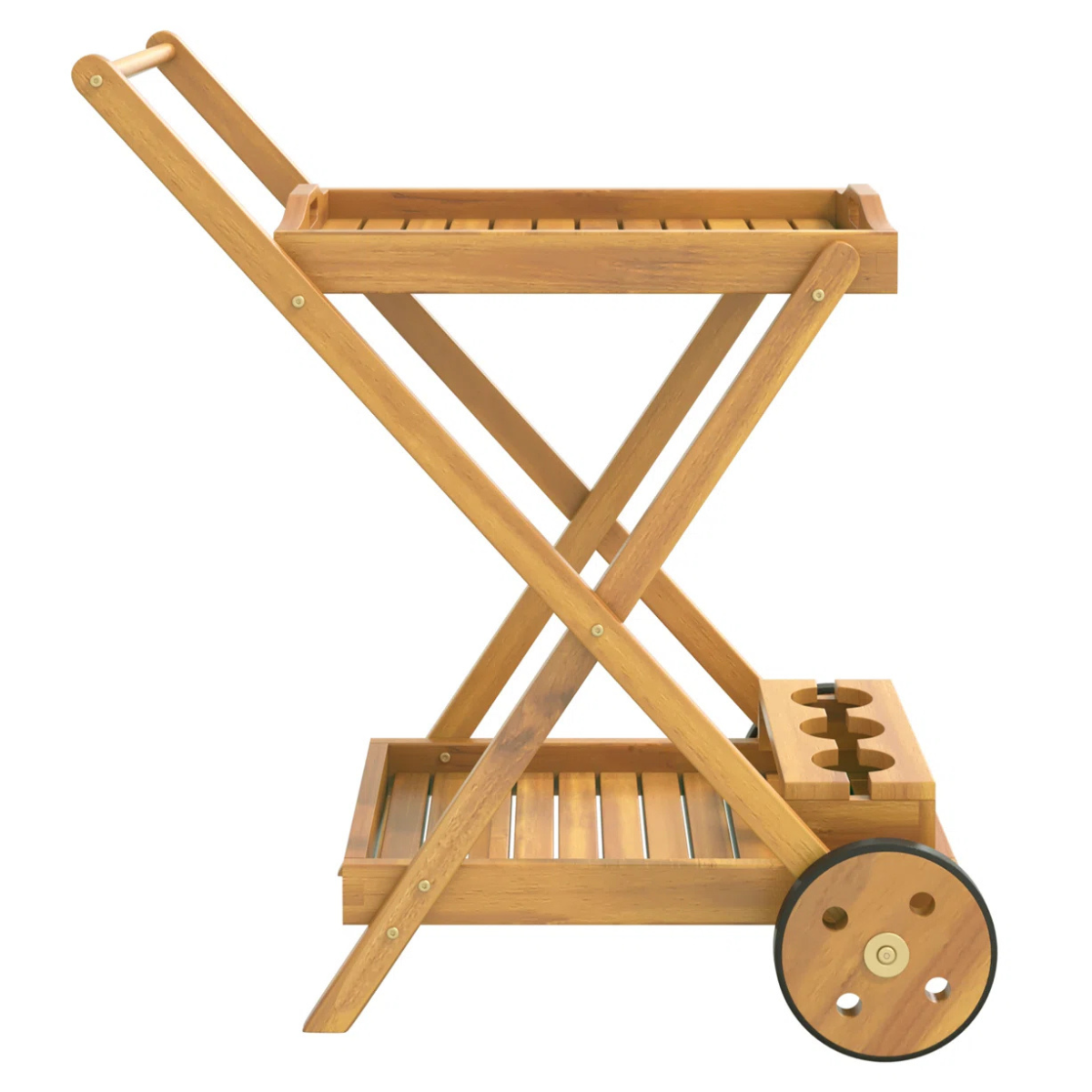 a wooden bar cart