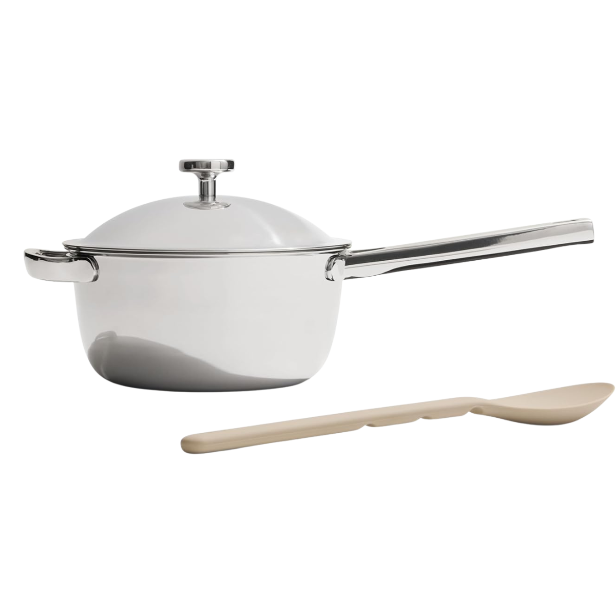 silver our place pot with spoon