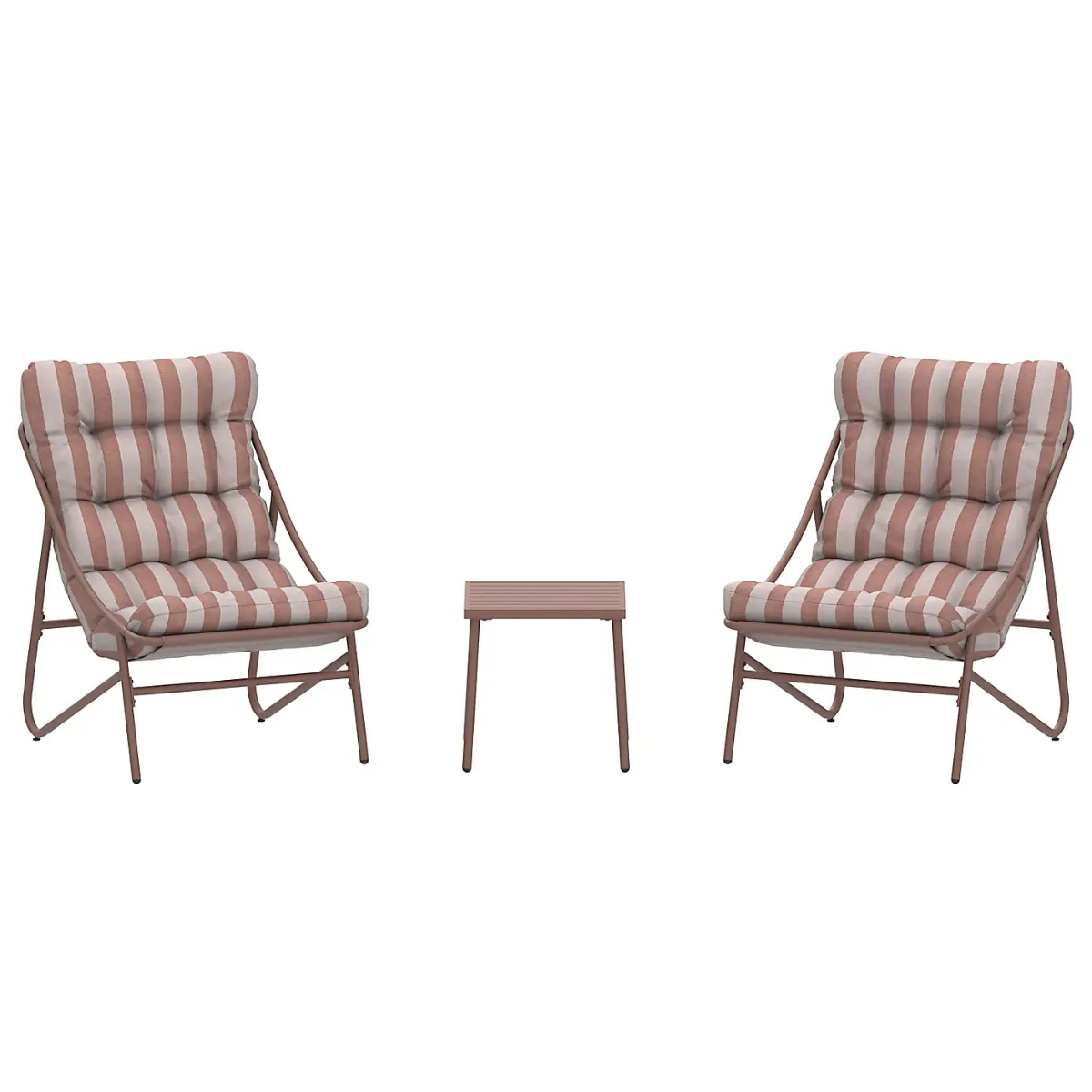 pink and white striped cushion bistro set