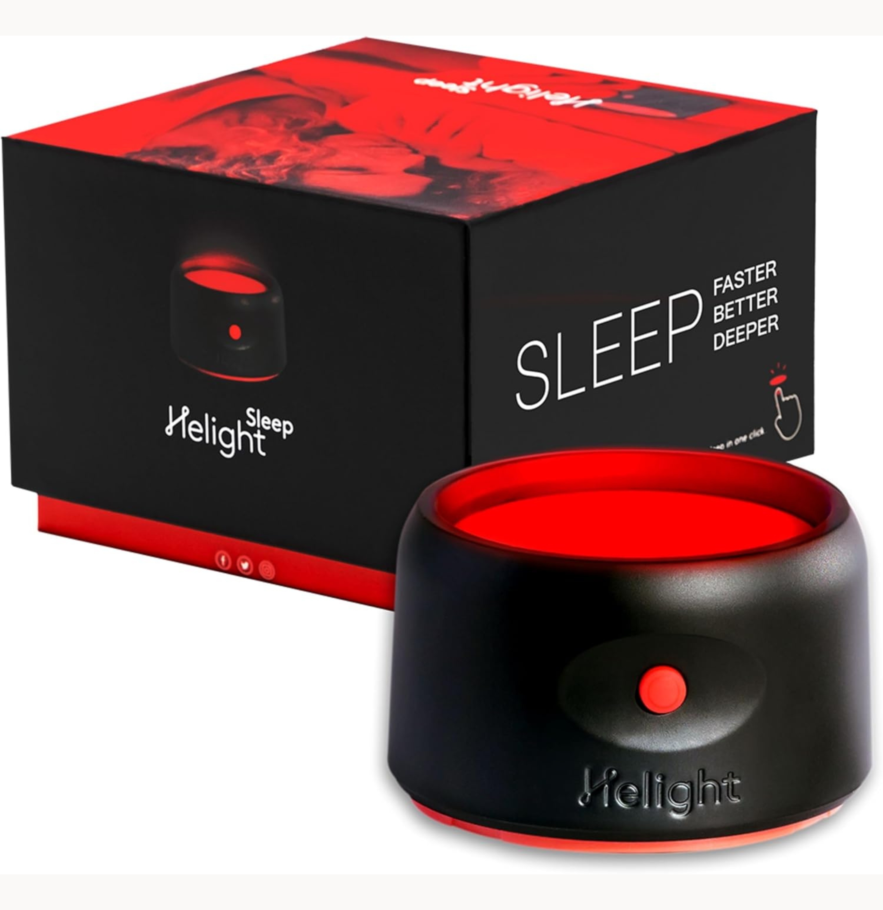 Helight Red Light Therapy Sleep lamp Device pictured on a white background with box
