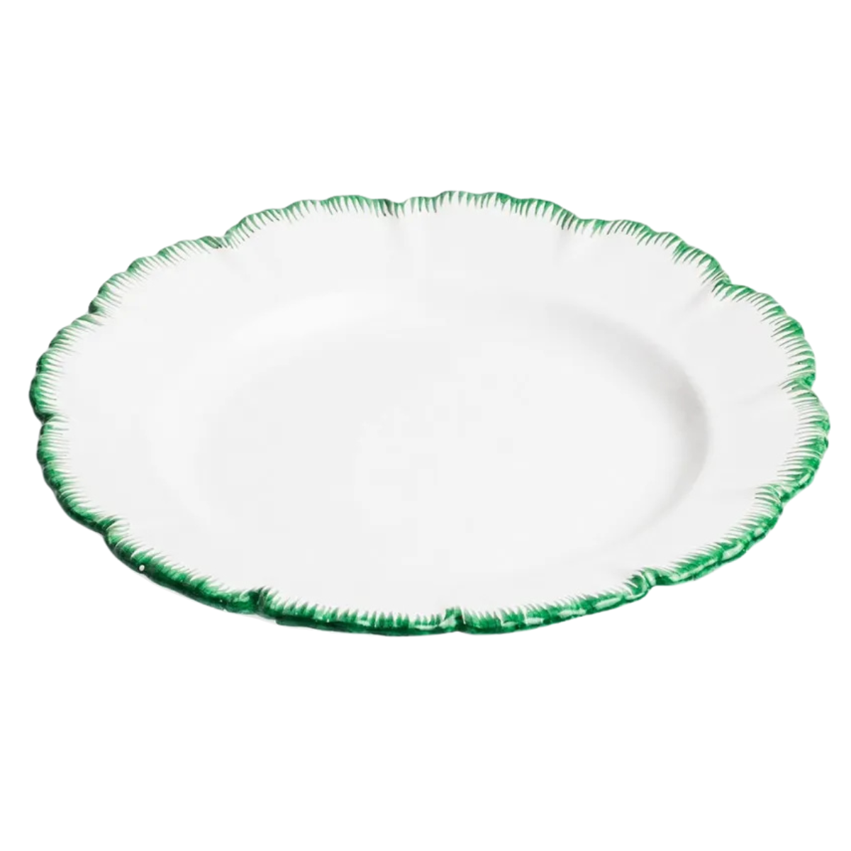 a plate with a flower inspired green edge