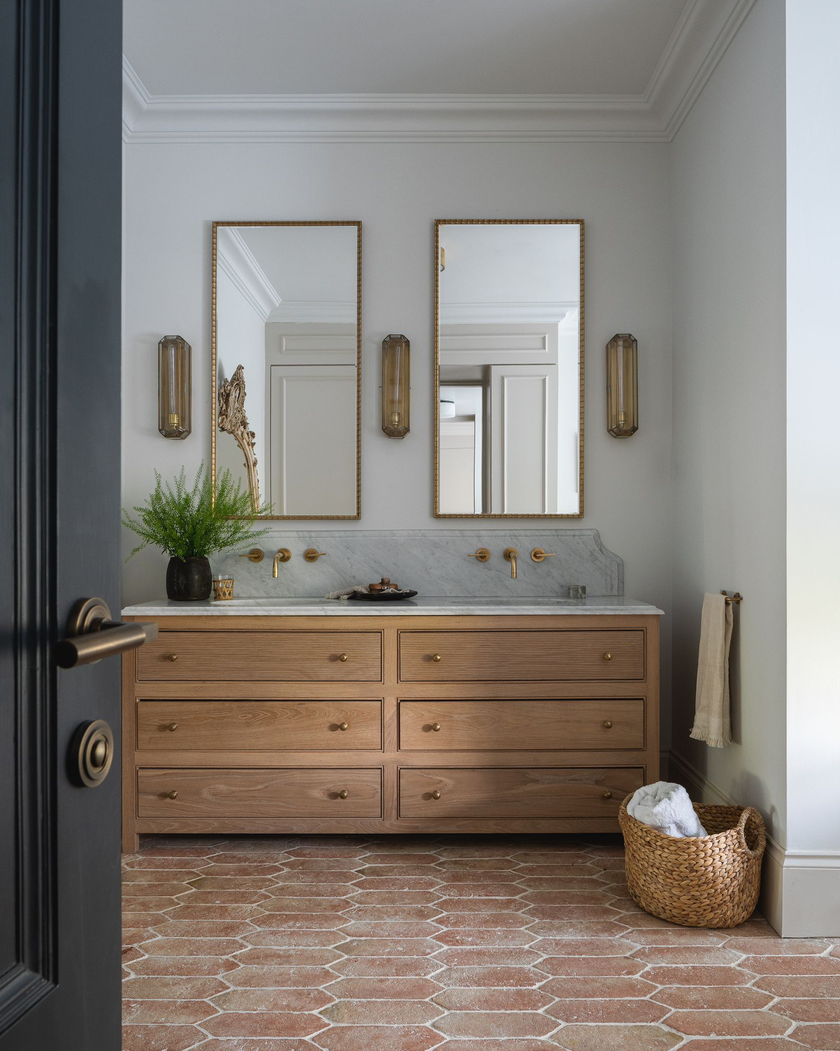 wood designed bathroom pictured a goldbourne oak vanity unit with two reeded drawer fronts for textural detailing
