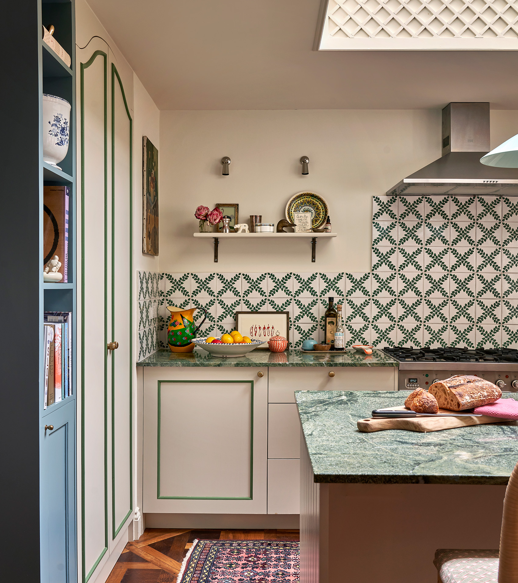 kitchen with green marble tops