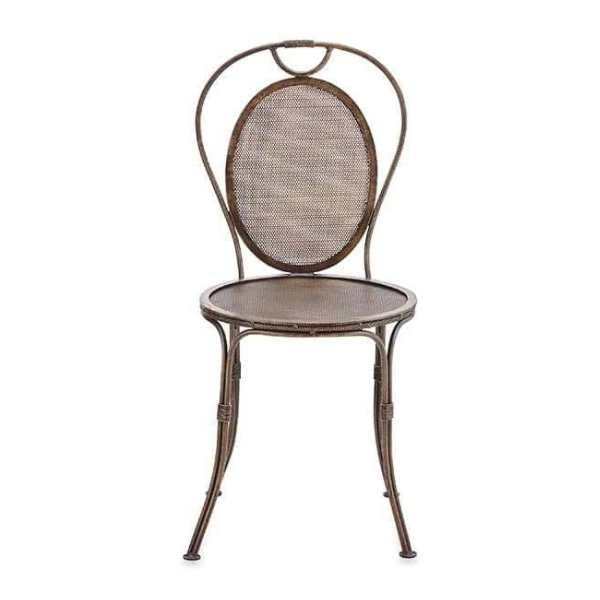 An aged iron bistro chair
