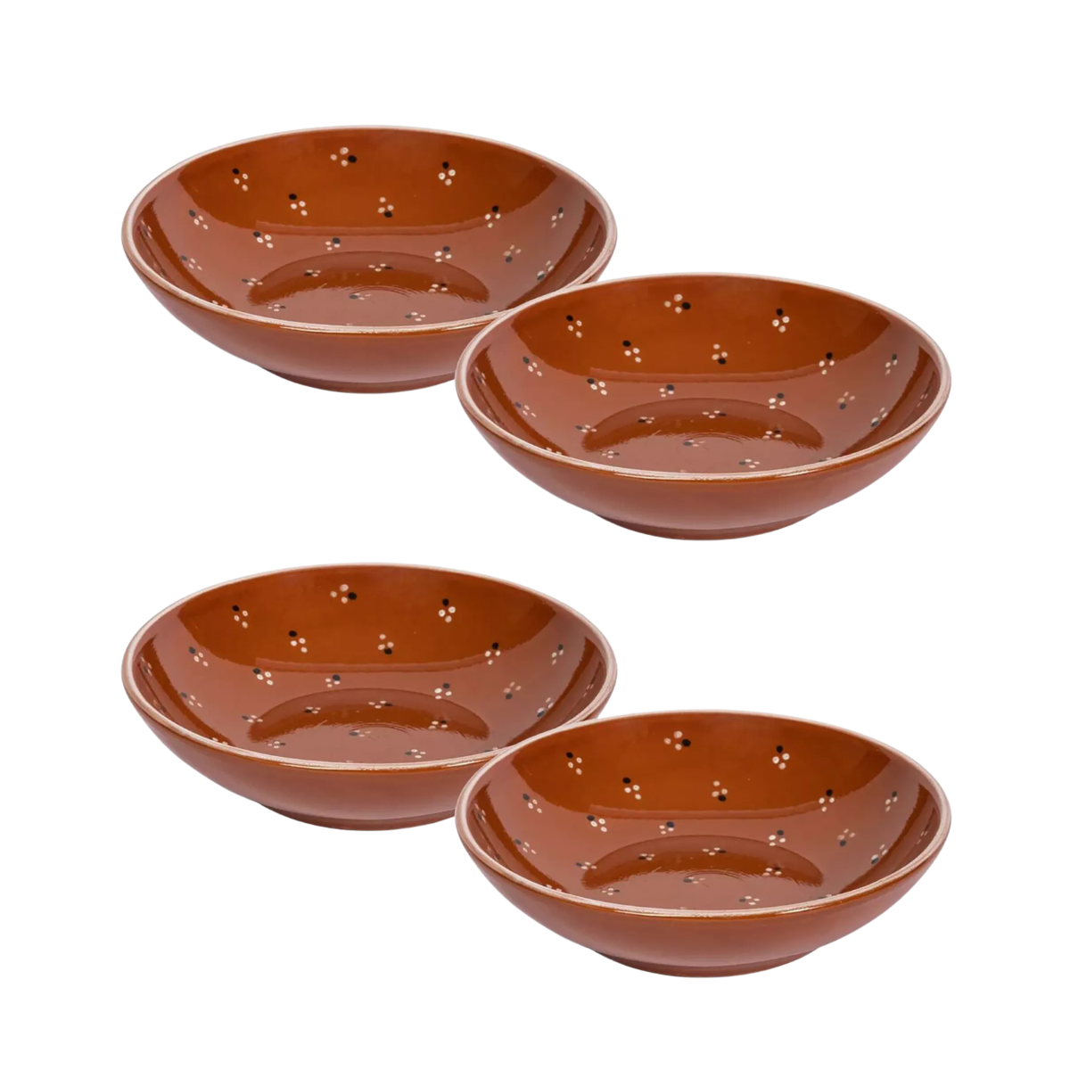 rust orange pasta bowls with polka dots