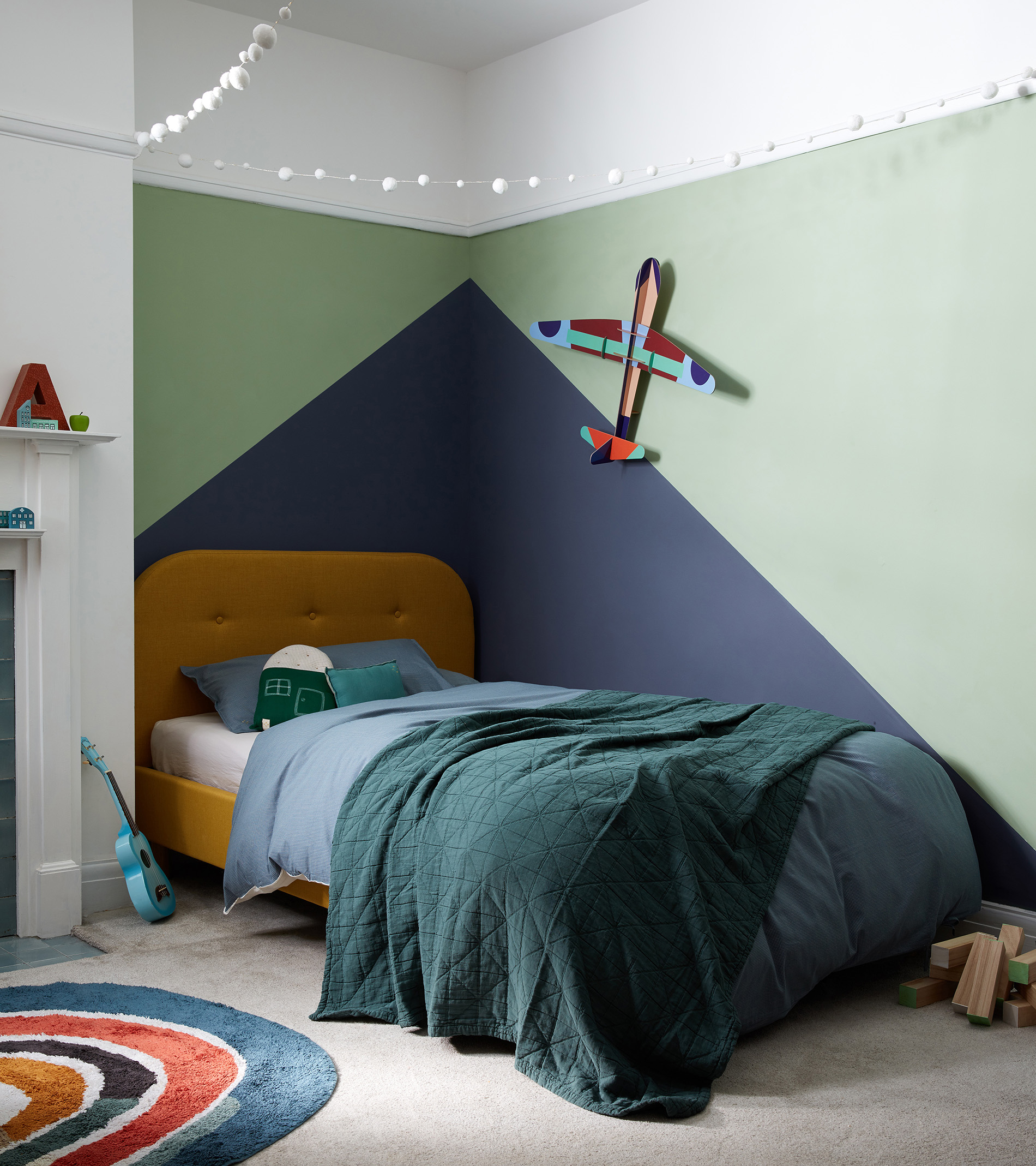 green and blue childrens bedroom