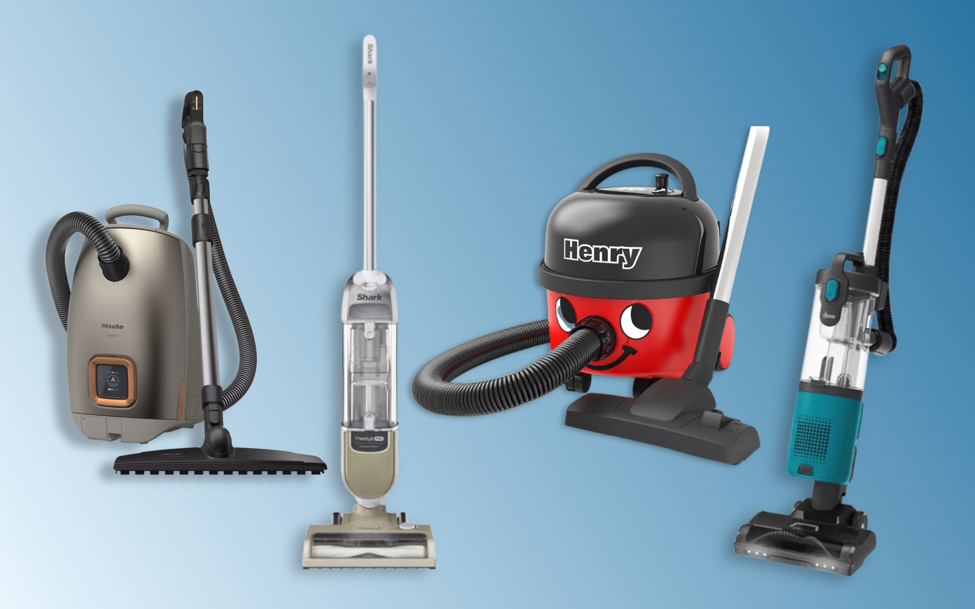 4 hoovers on a blue background