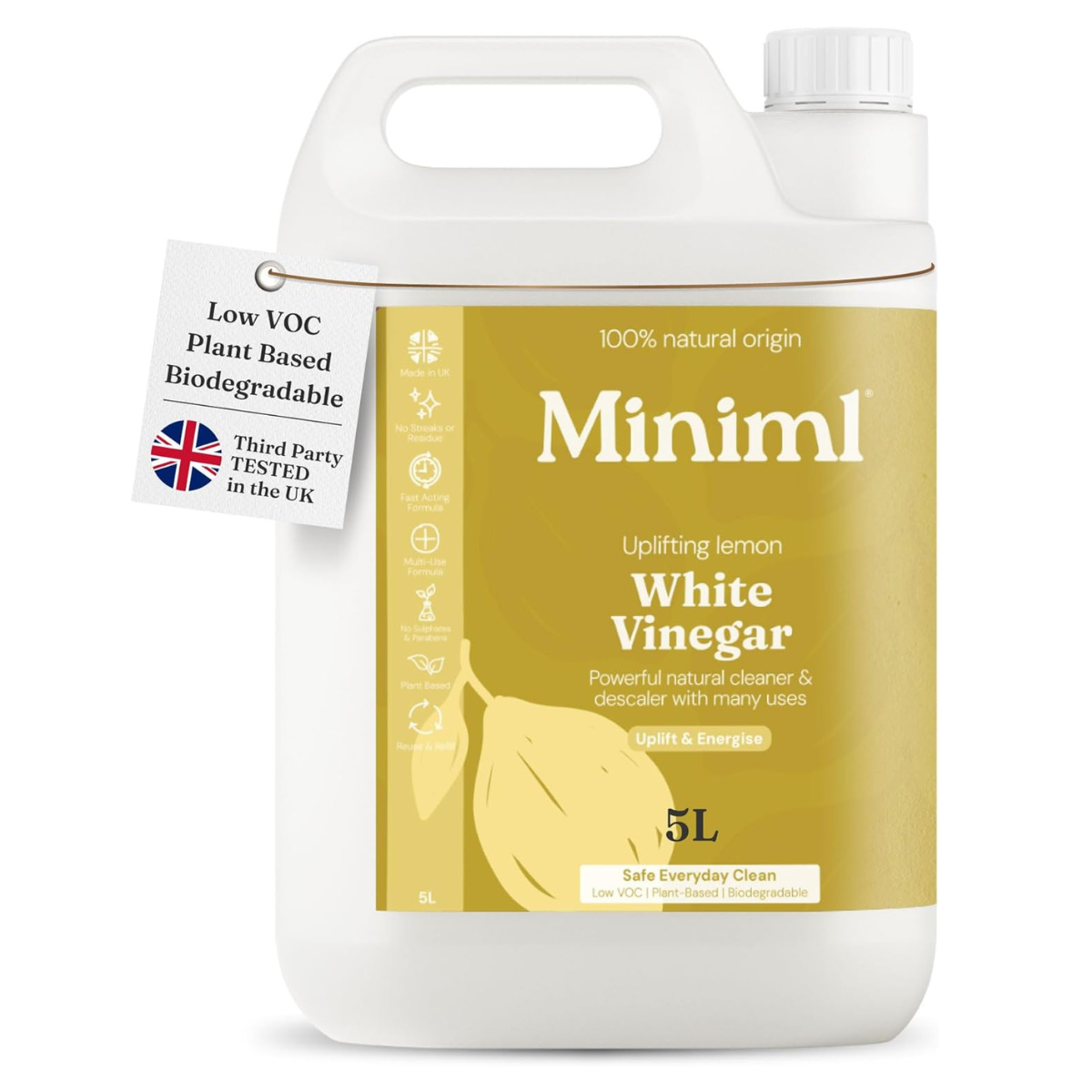 a large bottle of white vinegar with a lemon scent