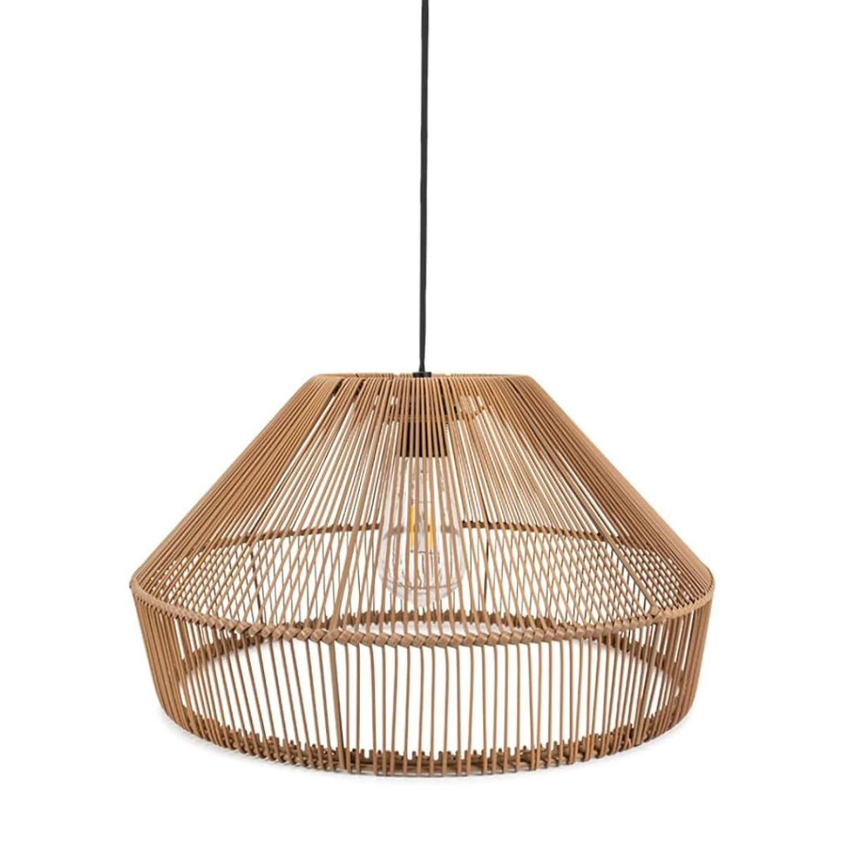 a rattan solar pendant light