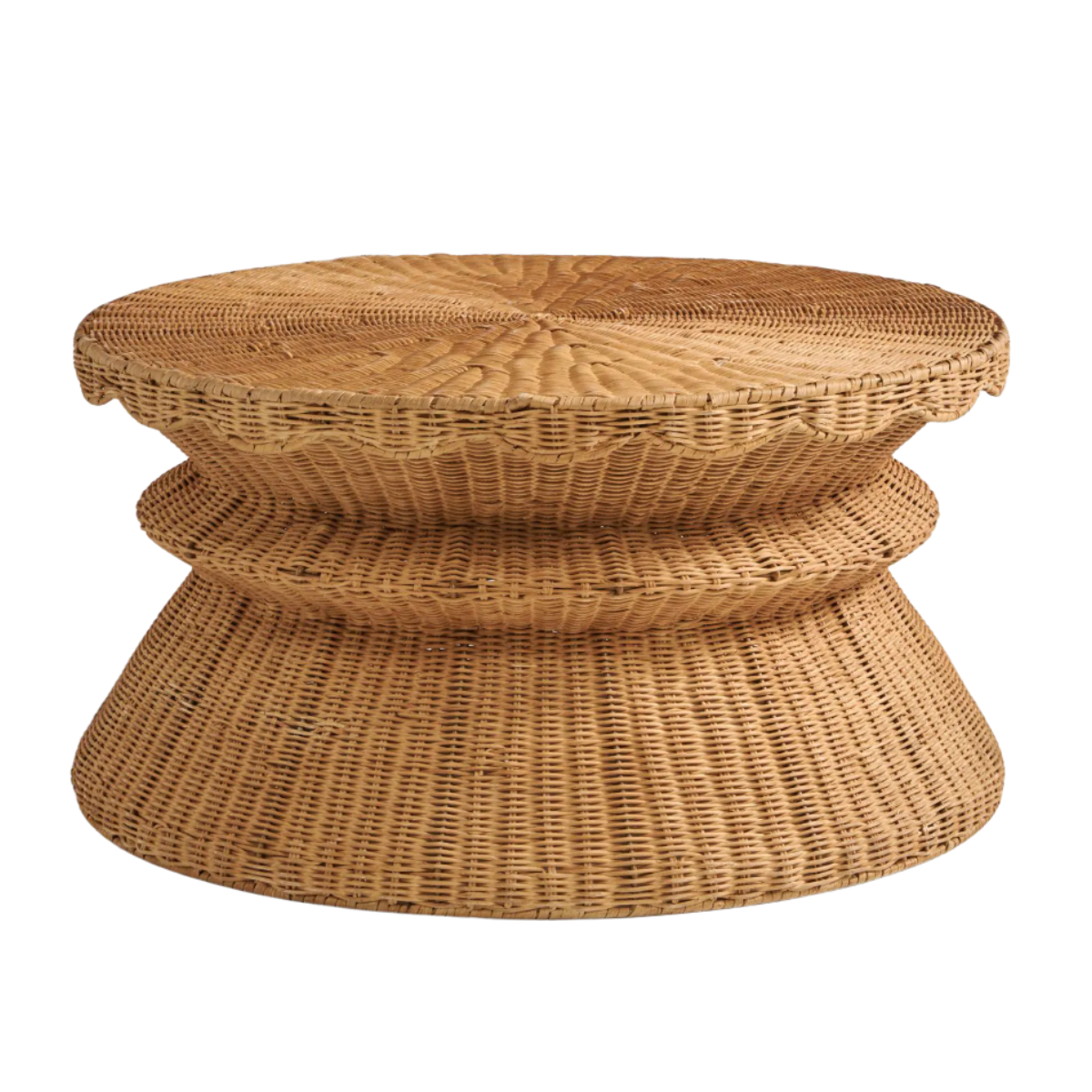 a round rattan coffee table