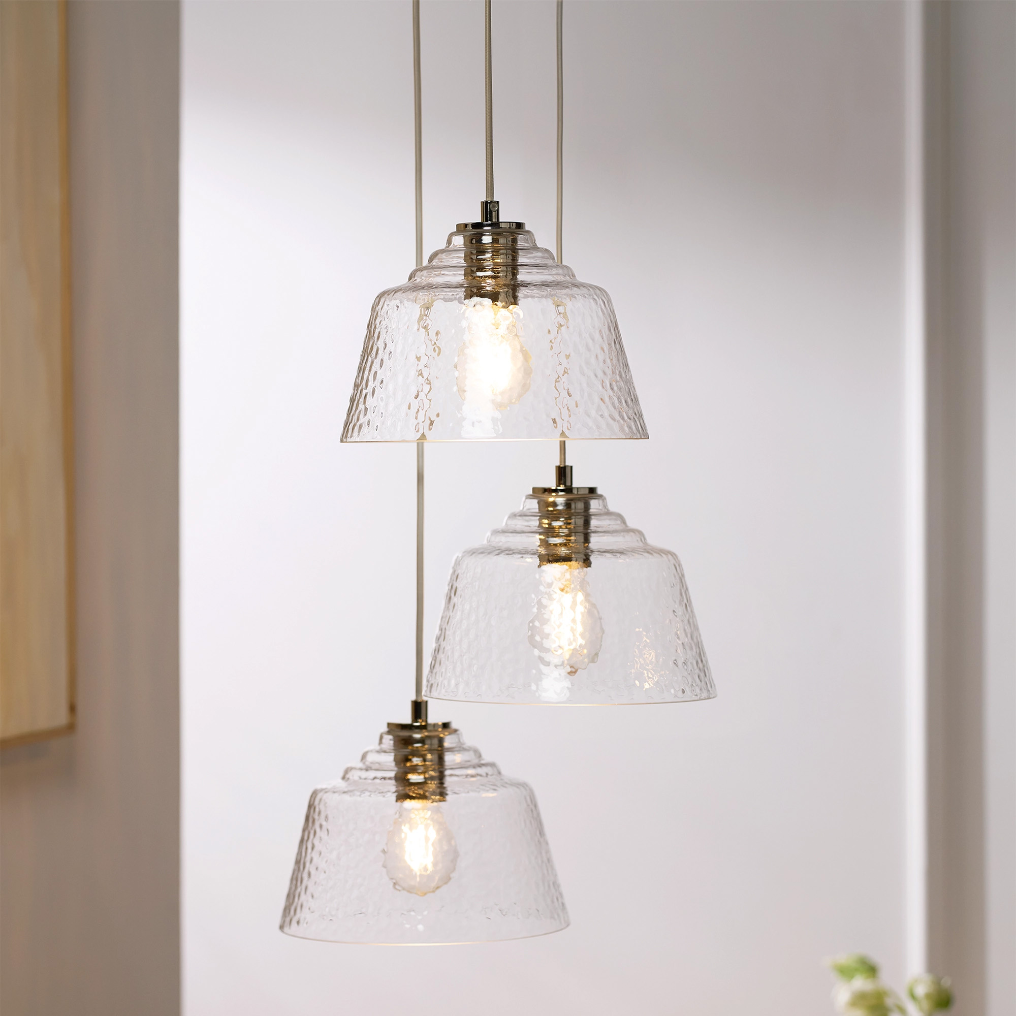 kitchen light with 3 clear glass shades