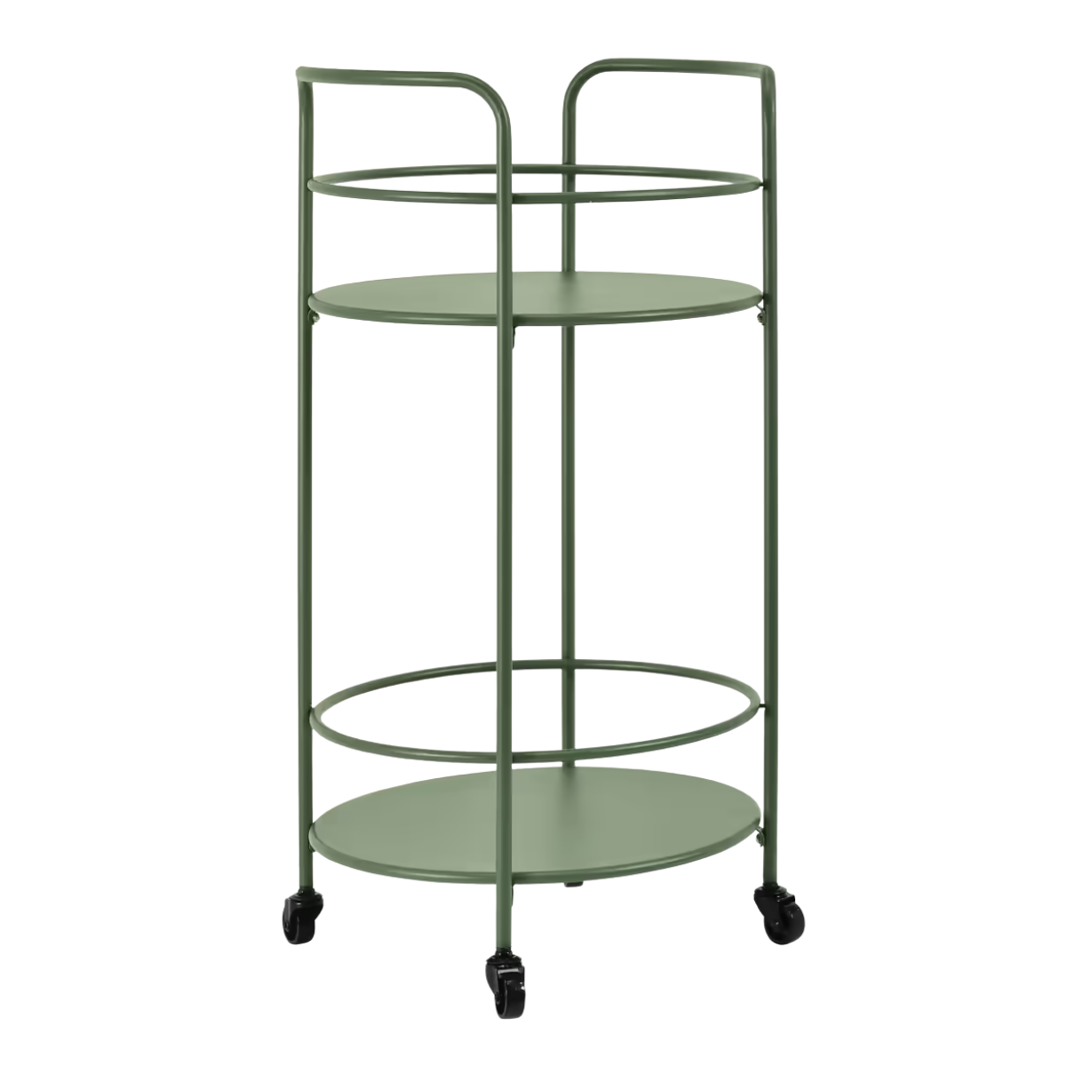 a circular green drinks trolley on wheels