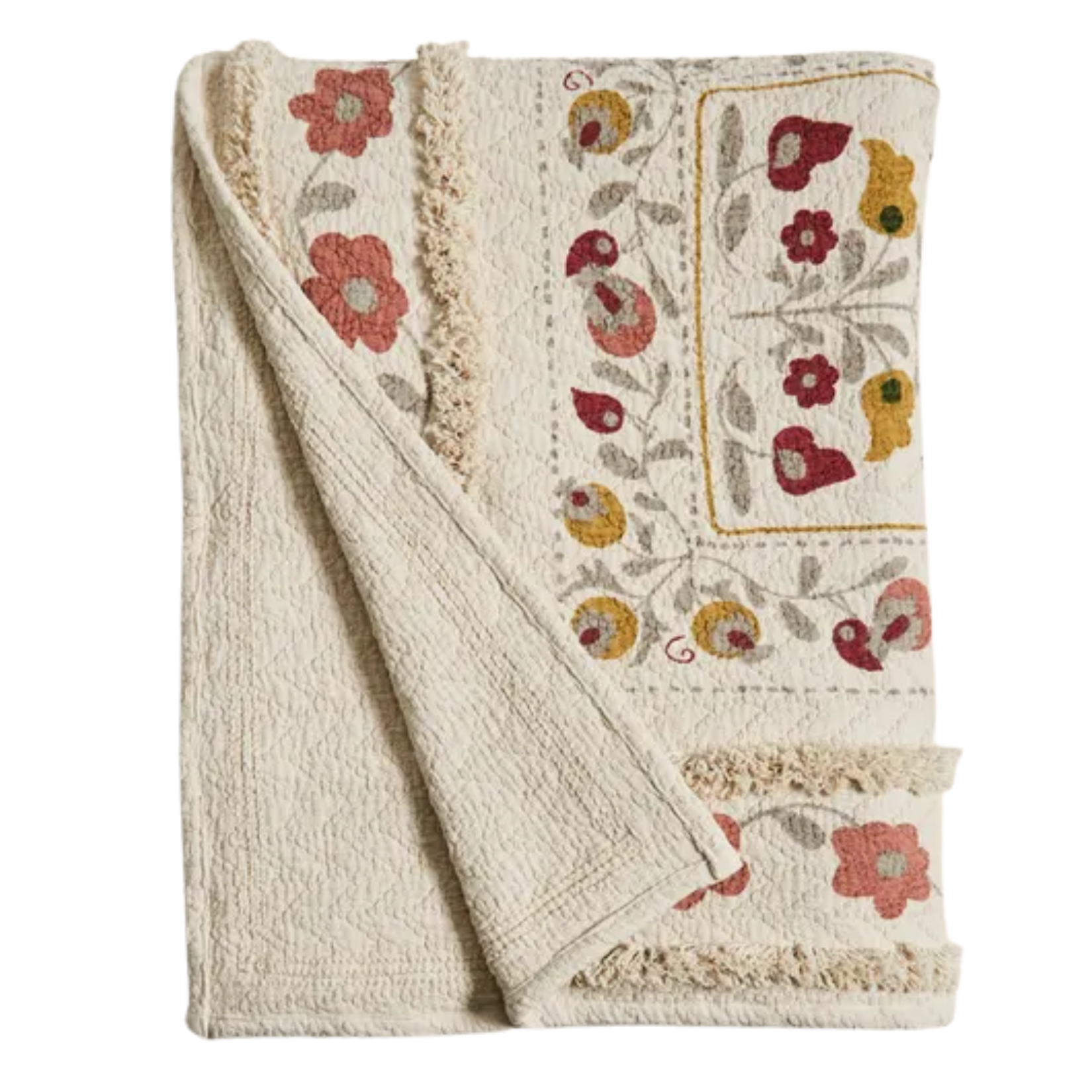 cream floral tufted throw